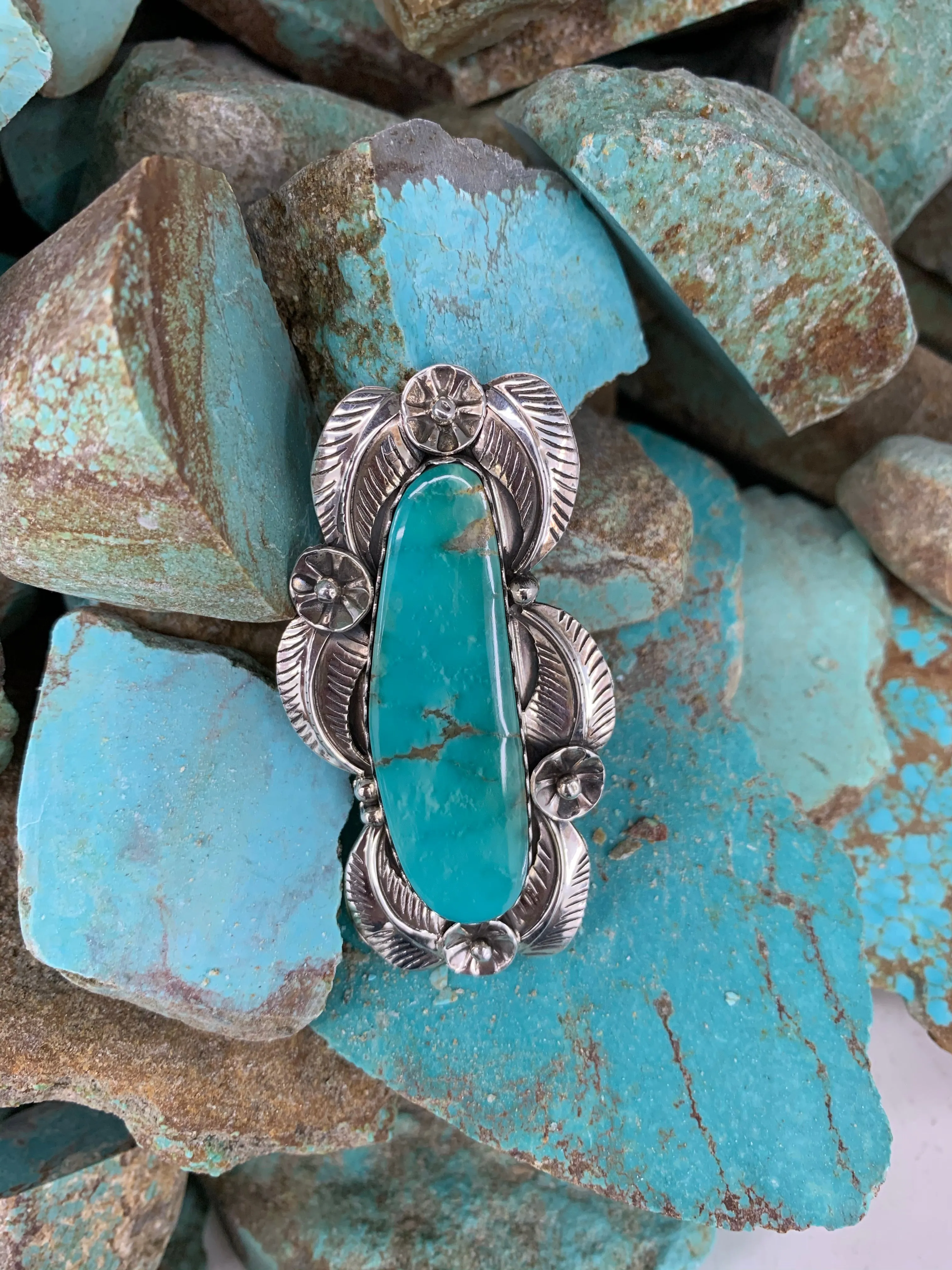 Kingman Turquoise Floral ring size 7