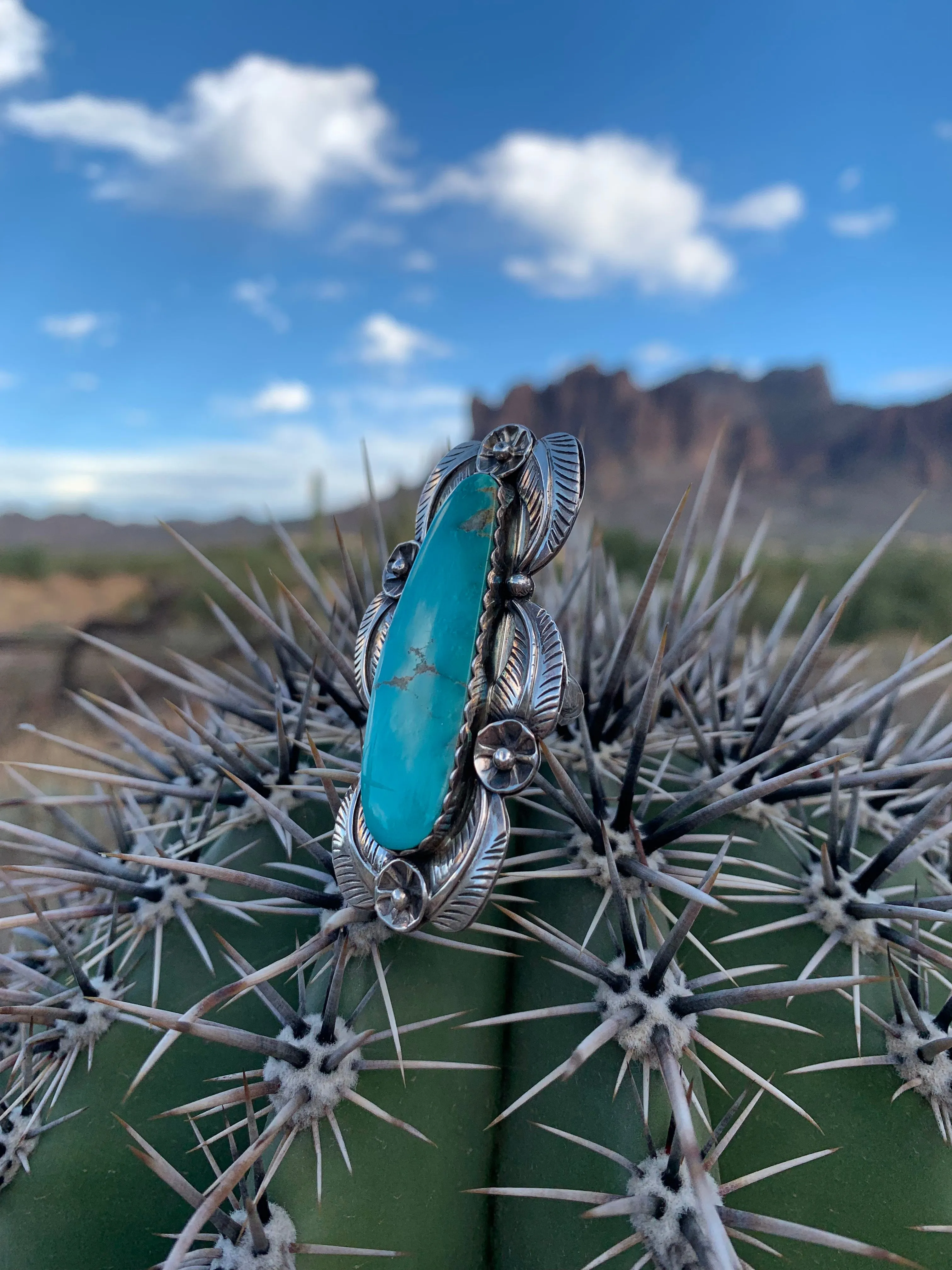 Kingman Turquoise Floral ring size 7