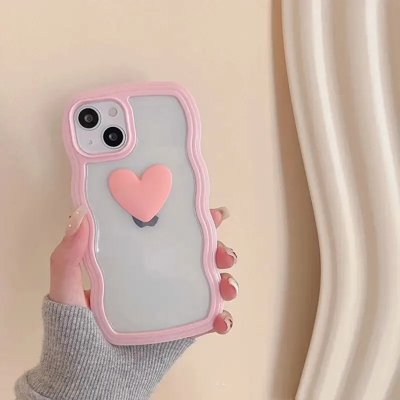 Korean Aesthetic Love Heart Wave Phone Case For iPhone 13 12 11 Pro XS Max X XR Simple Cute Clear Soft Silicone W493