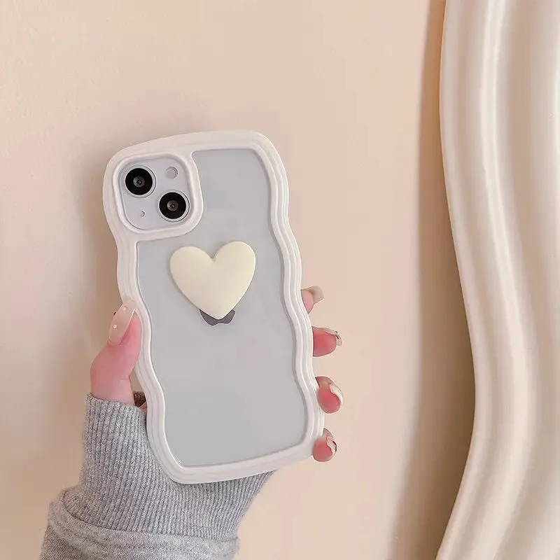 Korean Aesthetic Love Heart Wave Phone Case For iPhone 13 12 11 Pro XS Max X XR Simple Cute Clear Soft Silicone W493