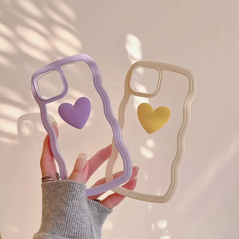 Korean Aesthetic Love Heart Wave Phone Case For iPhone 13 12 11 Pro XS Max X XR Simple Cute Clear Soft Silicone W493