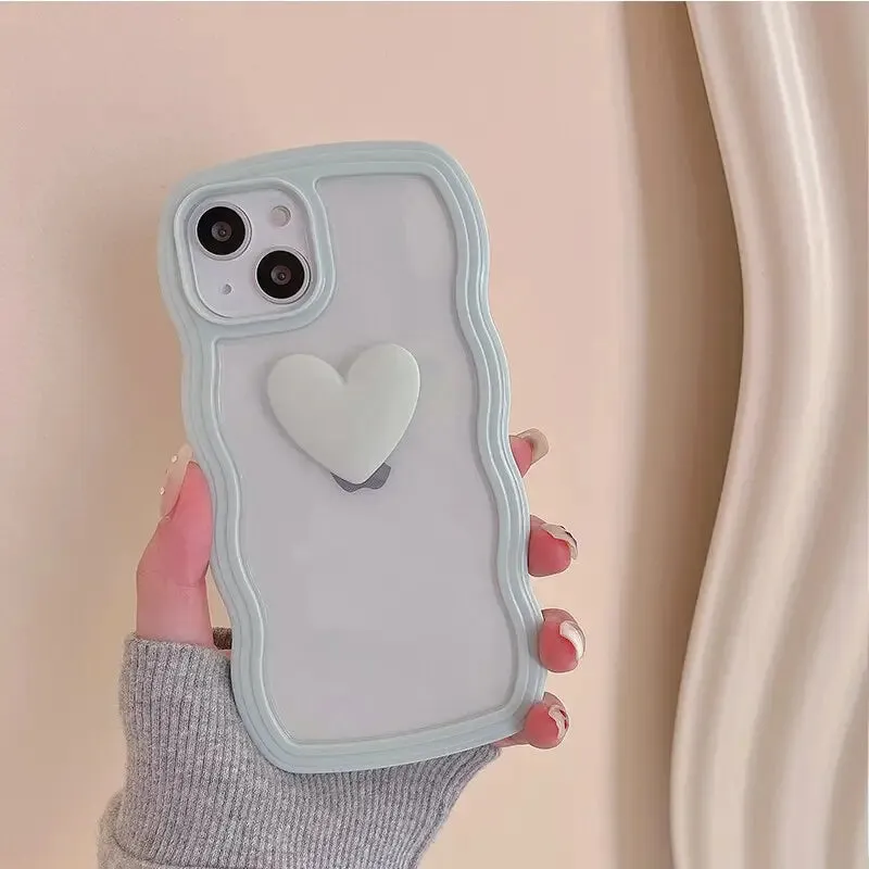 Korean Aesthetic Love Heart Wave Phone Case For iPhone 13 12 11 Pro XS Max X XR Simple Cute Clear Soft Silicone W493