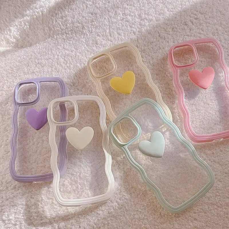 Korean Aesthetic Love Heart Wave Phone Case For iPhone 13 12 11 Pro XS Max X XR Simple Cute Clear Soft Silicone W493