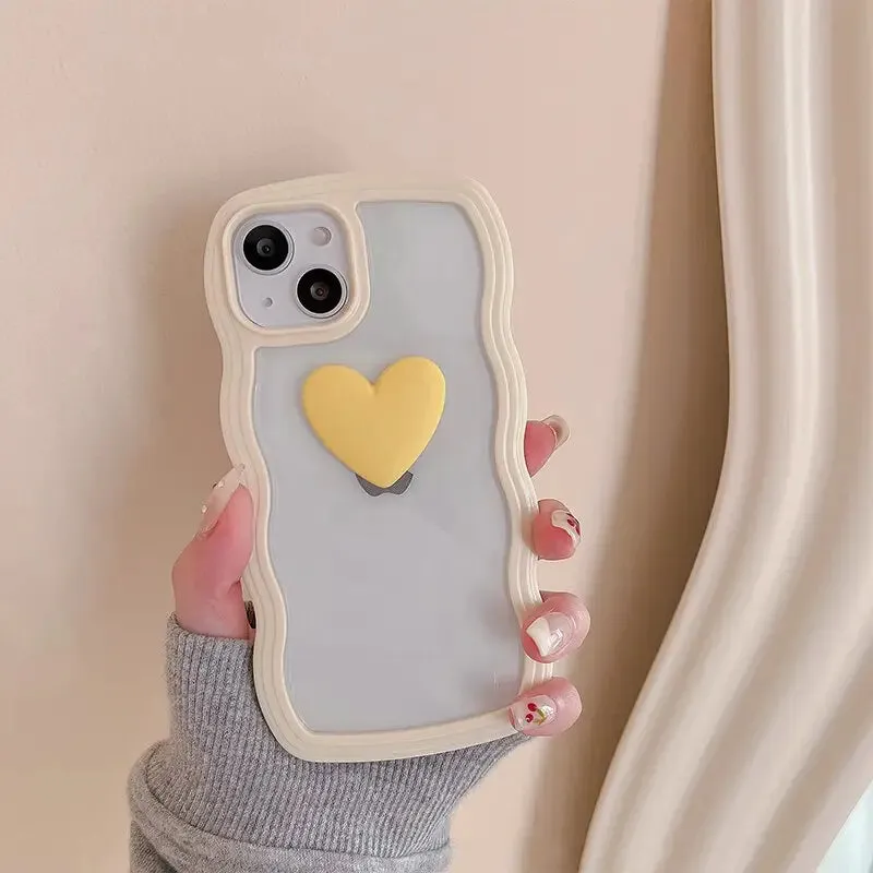 Korean Aesthetic Love Heart Wave Phone Case For iPhone 13 12 11 Pro XS Max X XR Simple Cute Clear Soft Silicone W493