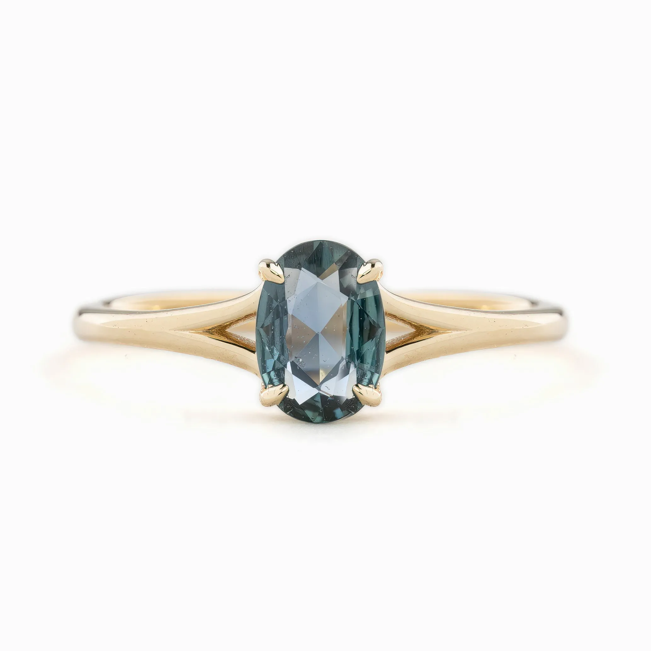 Kylie Ring 0.6ct Blue Green Madagascar Sapphire, 14k Yellow Gold (One of a kind)