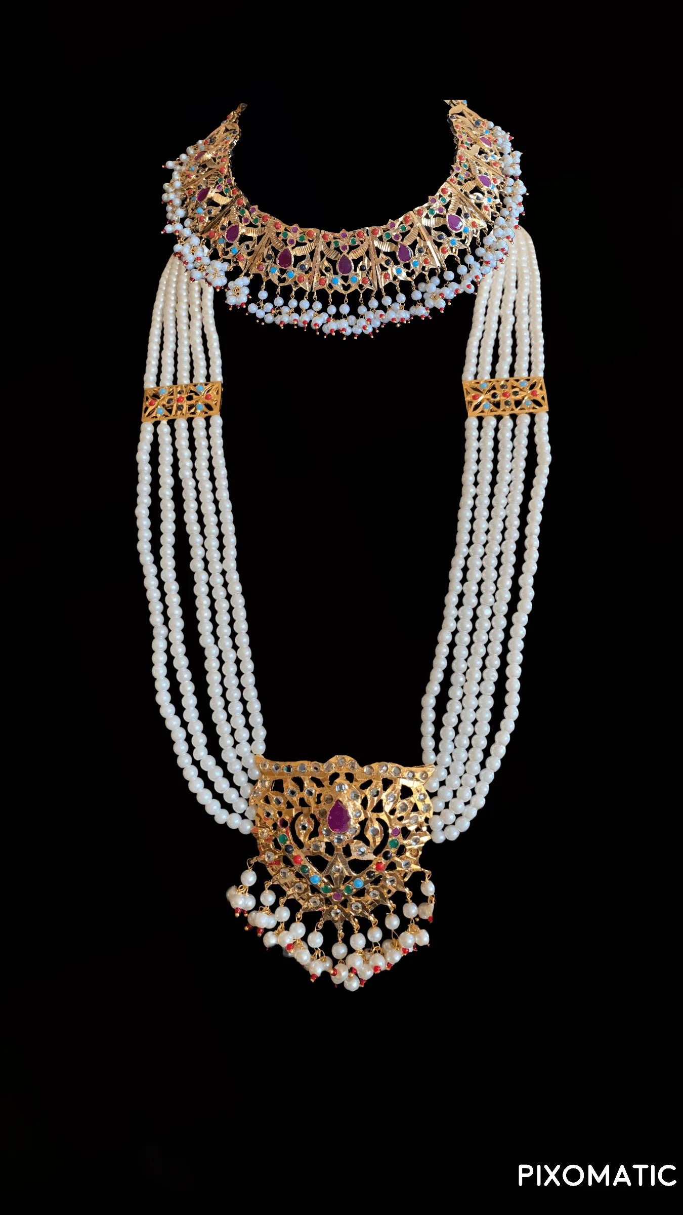 Leah bridal set in Navratan  with pearls   ( SHIPS IN 4 WEEKS)