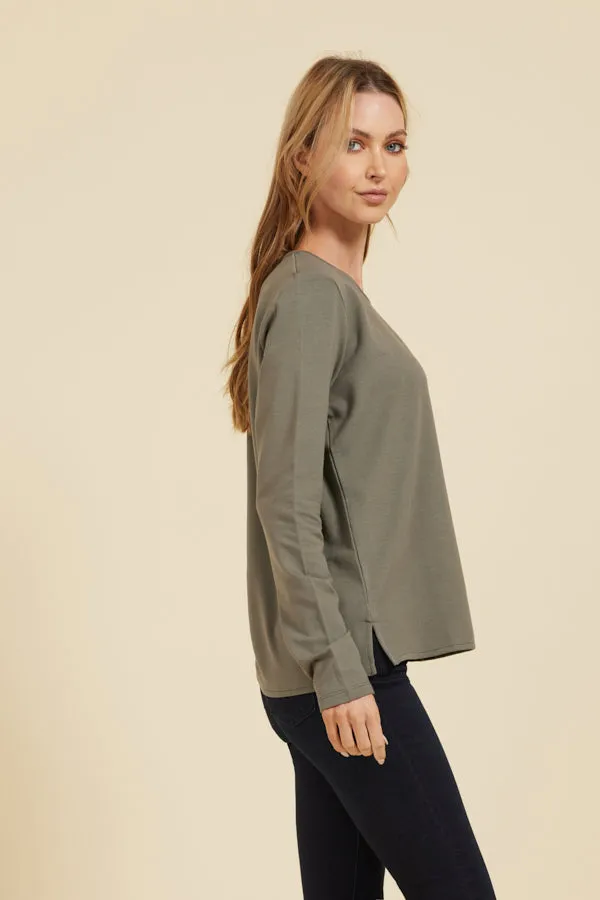 Majestic French Terry Semi-Relaxed Long Sleeve Crew in Graphite