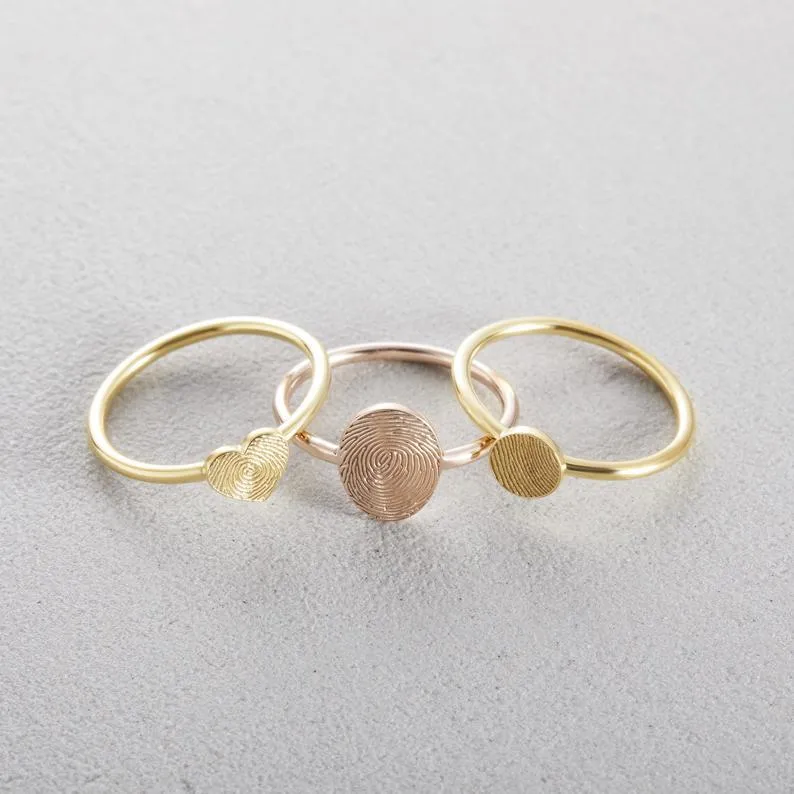 Memorial Thumbprint Ring Personalized Fingerprint Jewelry Custom Dainty Ring Remembrance Ring