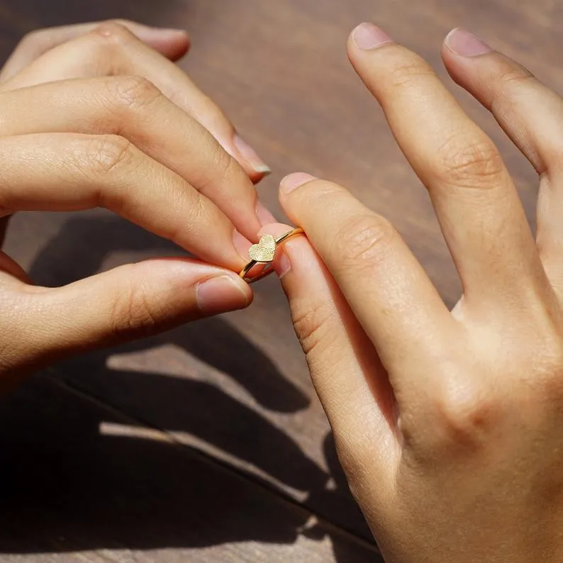 Memorial Thumbprint Ring Personalized Fingerprint Jewelry Custom Dainty Ring Remembrance Ring