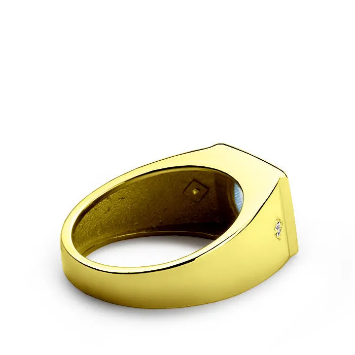 Men's Ring in 10k Yellow Gold with Blue Topaz and Genuine Diamonds