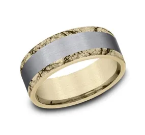 Men's Wedding Band, Satin Tantalum with Marbled 14K Yellow Gold