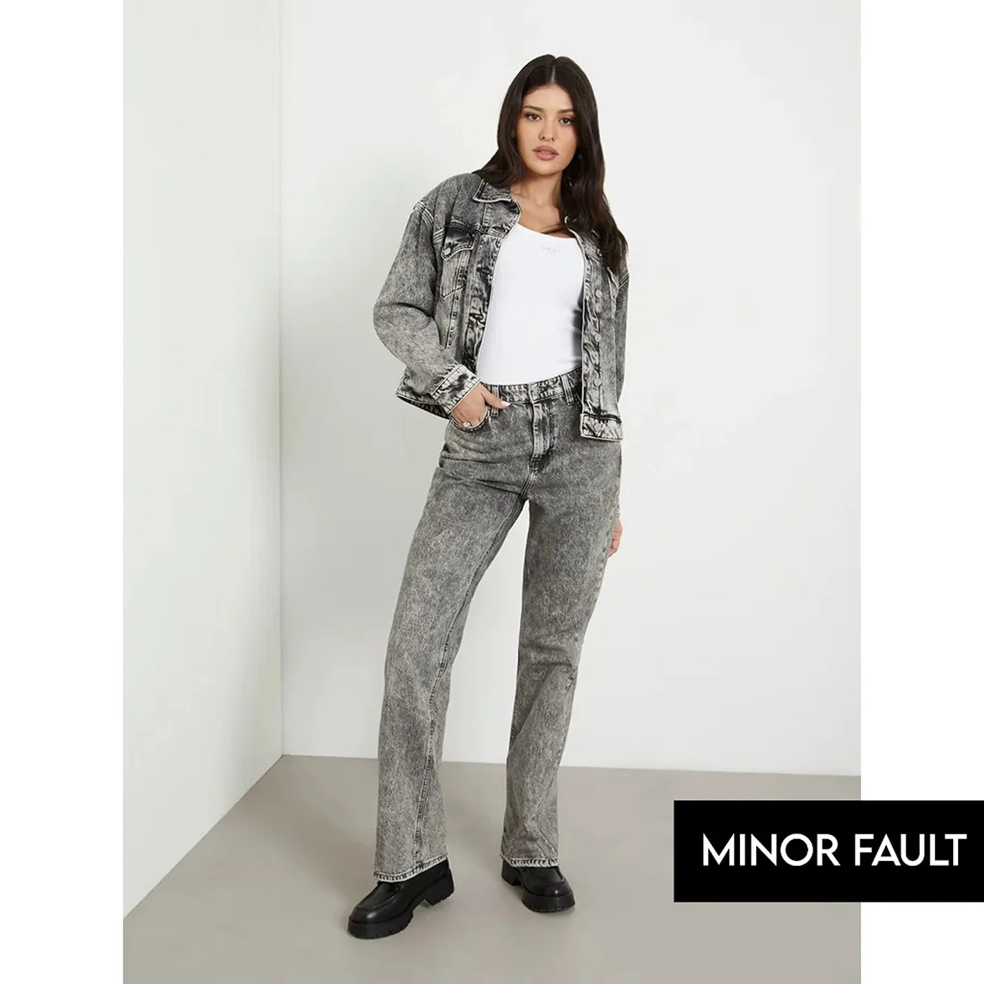 (Minor Fault) Grey Straight High Rise Jeans