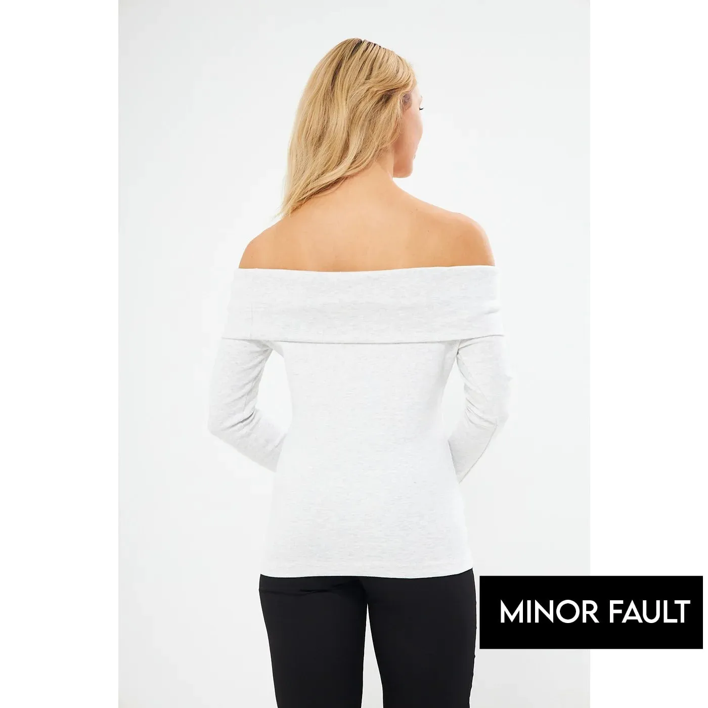 (Minor Fault) Light Grey Rib Off-Shoulder Top