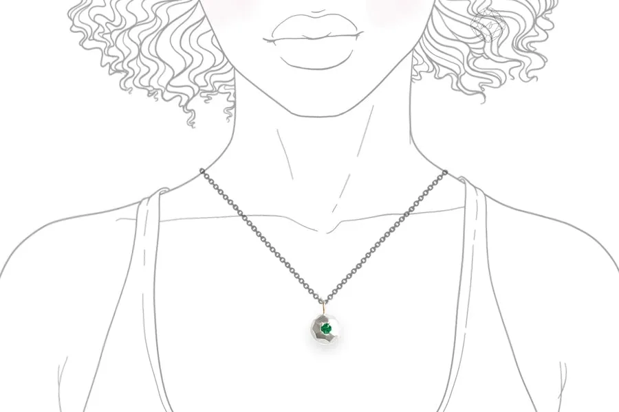 Mixed Metals Faceted Pebble   Emerald Necklace