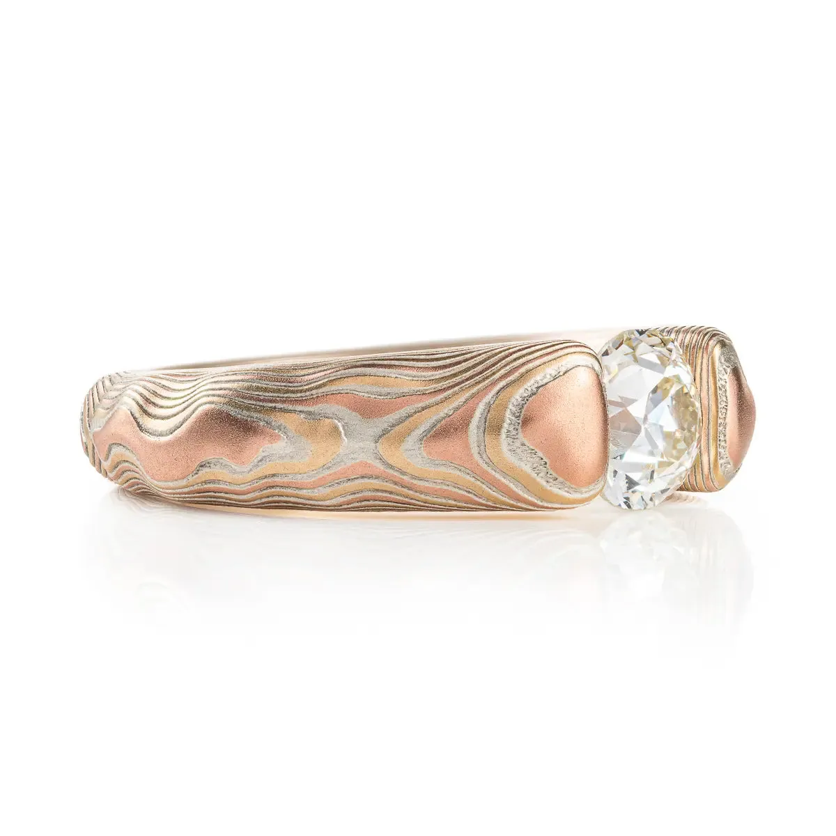 Mokume Gane Tension Set Diamond Engagement Ring