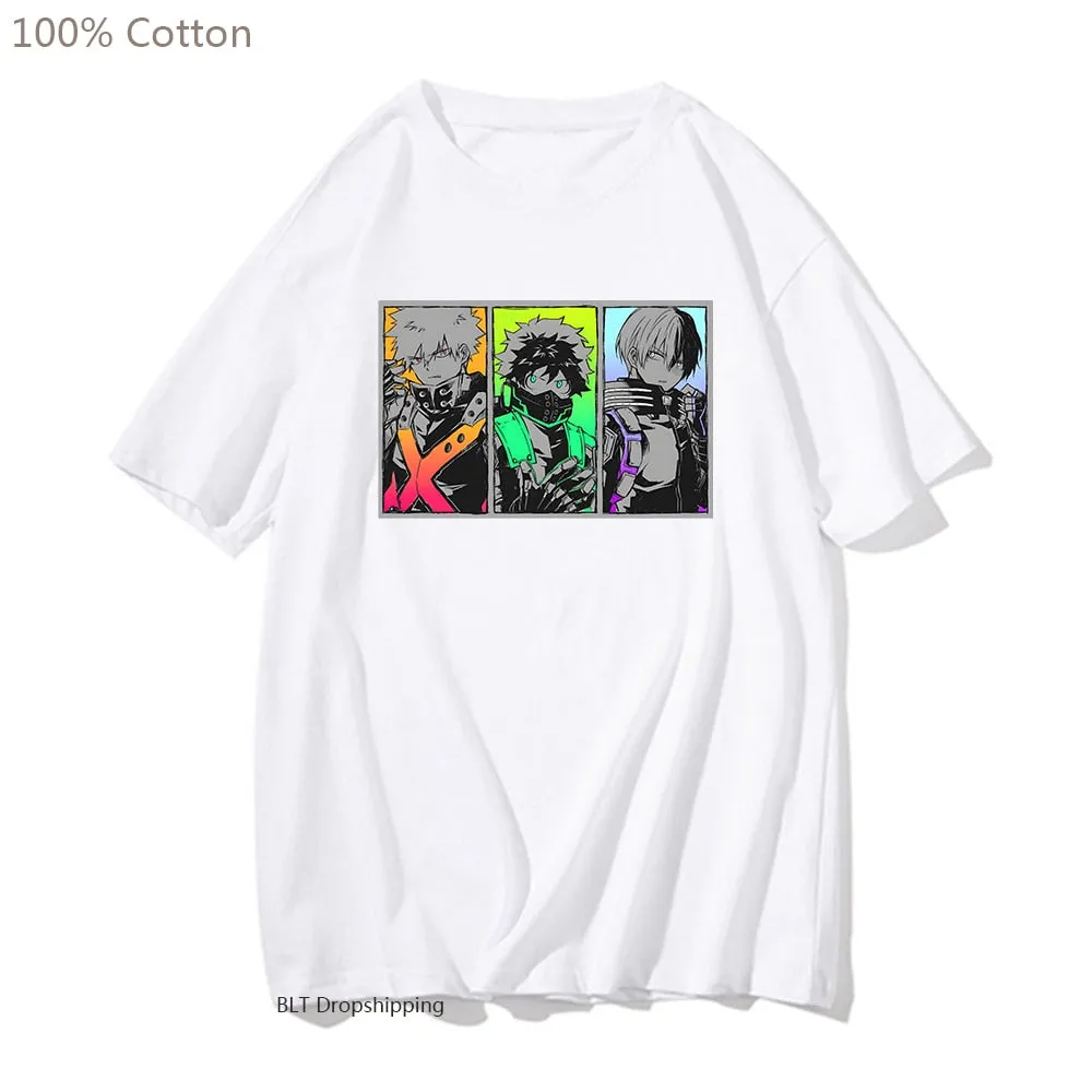 My Hero Academia T-shirt Midoriya Izuku Deku Bakugo Shoto Todoroki Tshirt Japanese Anime Clothes