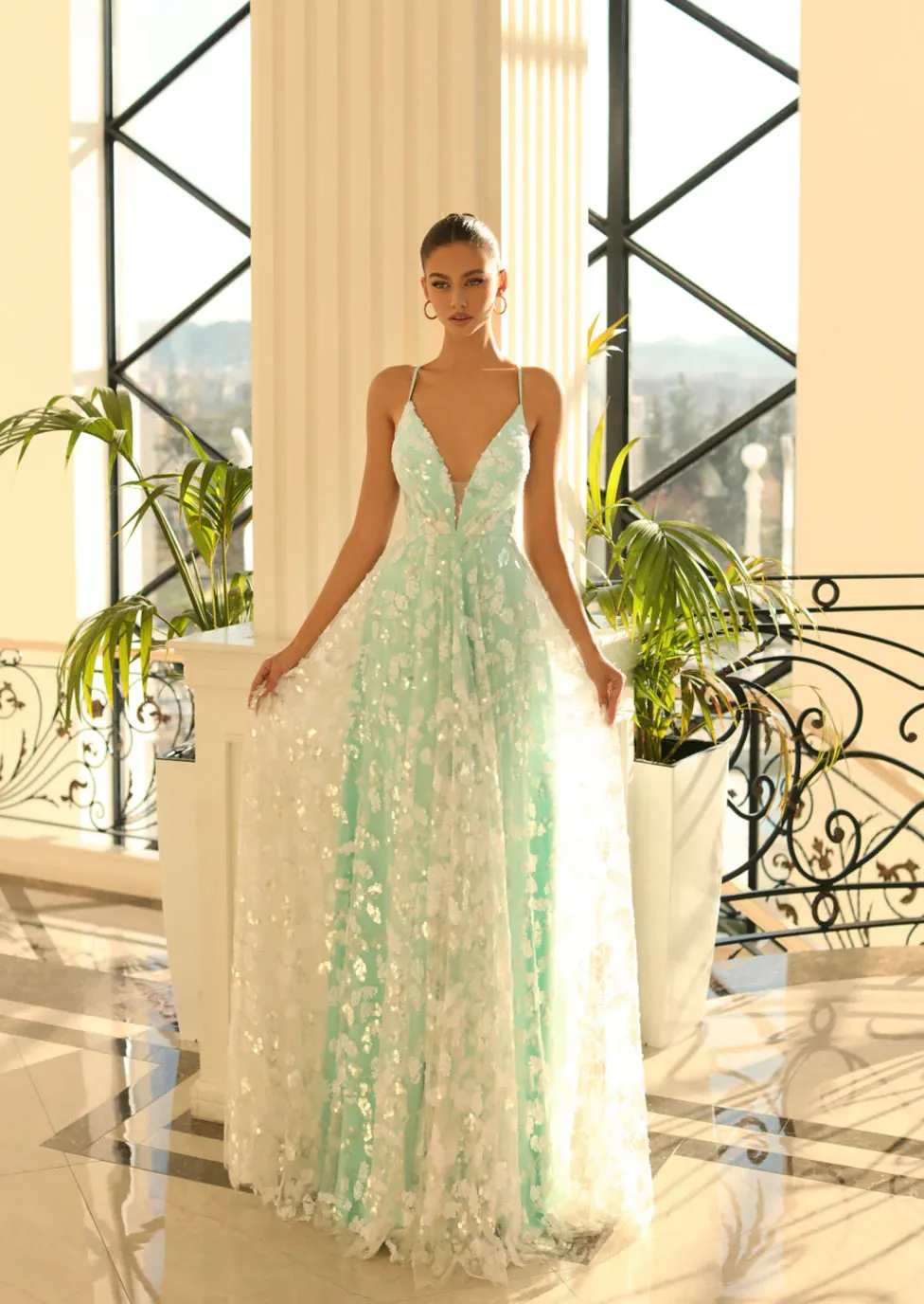 NICOLETTA Brielle Gown - Tiffany Blue/Ivory