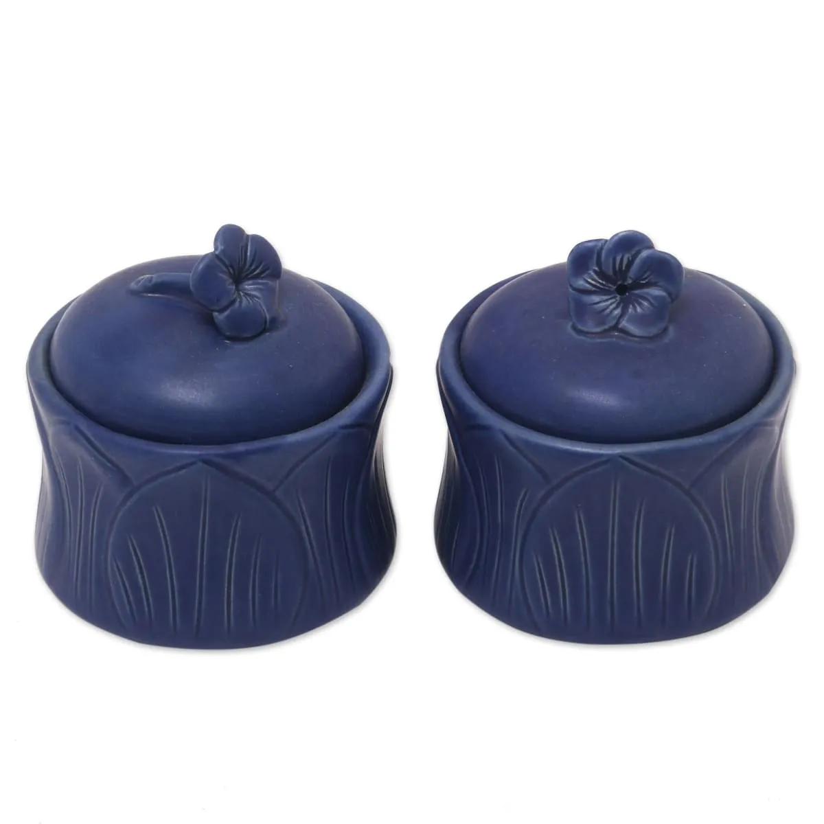 Novica Blue Frangipani Ceramic Condiment Jars (Pair)