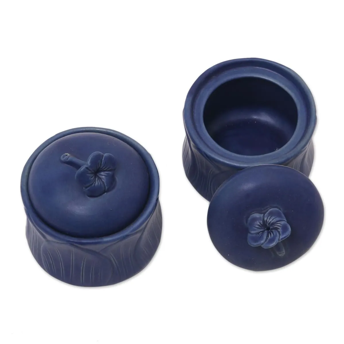 Novica Blue Frangipani Ceramic Condiment Jars (Pair)