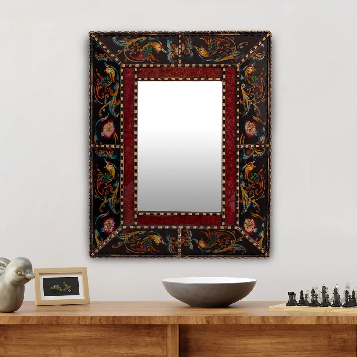 Novica Dawn Reverse-Painted Glass Wall Mirror