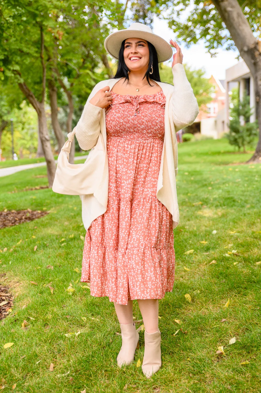 Now Is Your Chance Floral Midi Dress In Rust*