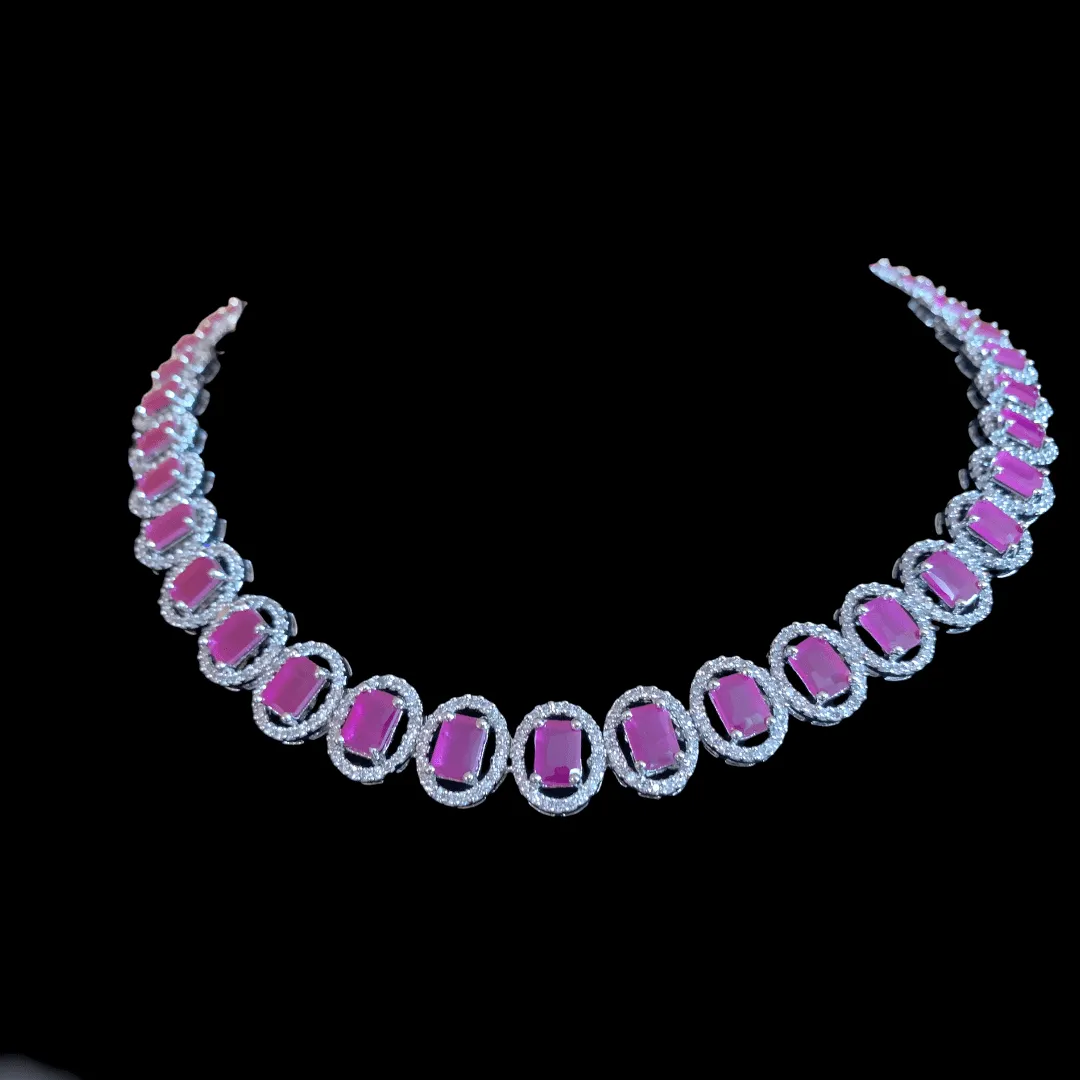 NS148 Anamika  cz necklace - ruby ( READY TO SHIP )