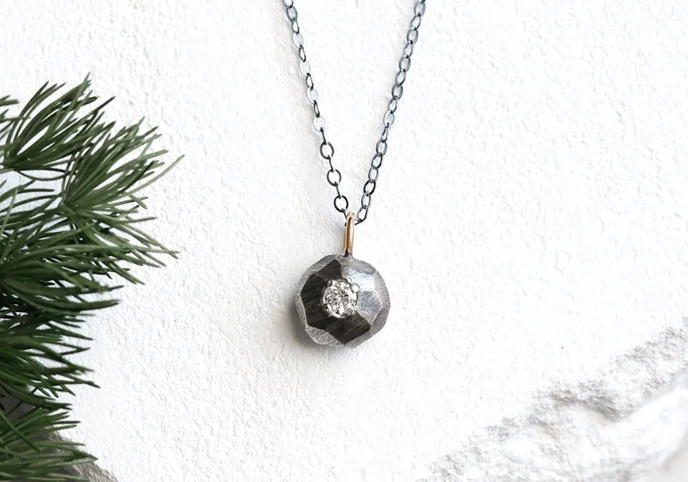 Oxidized Mixed Metals Faceted Pebble Necklace