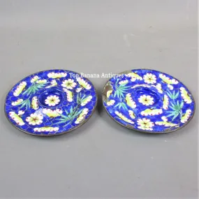 Pair Of Cloisonne Enamel Floral Dishes Antique c1900 Victorian