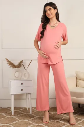 Peach Maternity Pajama Set