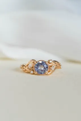 READY TO SHIP: Patricia ring in 14K yellow gold, natural lavender sapphire 6 mm, accent moissanites, AVAILABLE RING SIZES: 6.25-8.25US