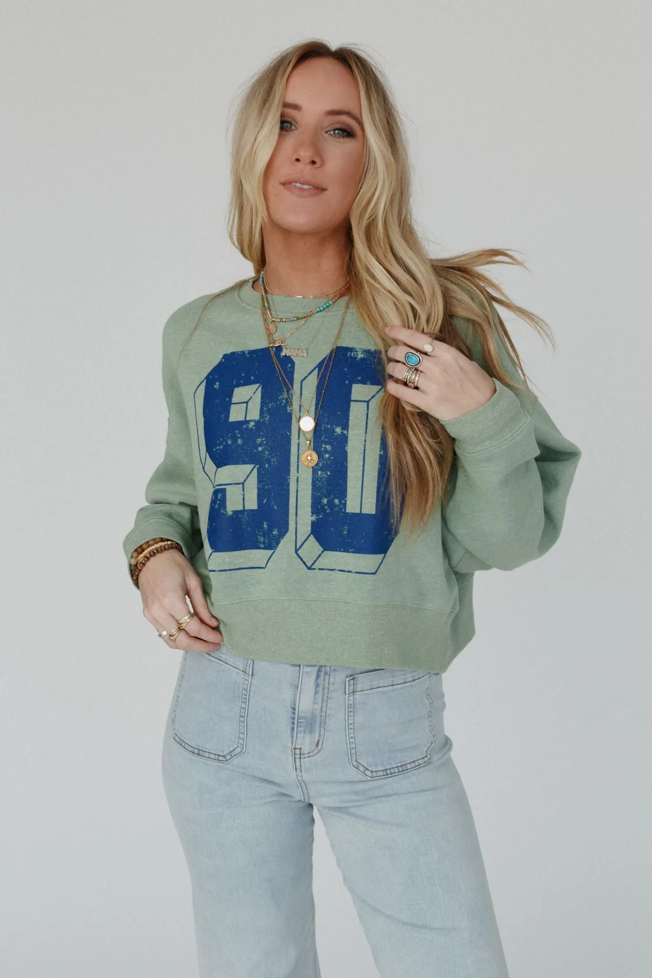 Retro Block Sweatshirt Top - Green