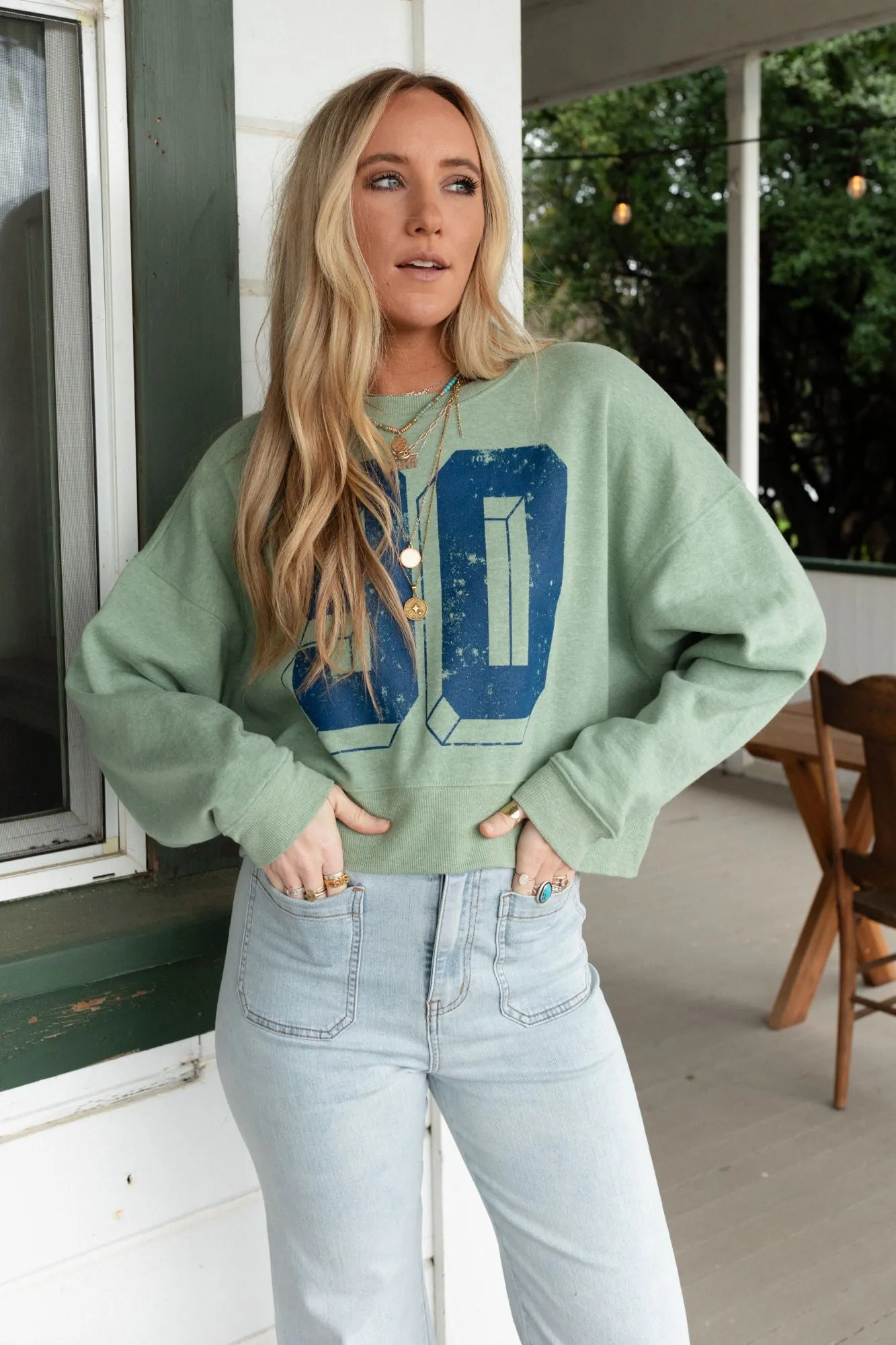 Retro Block Sweatshirt Top - Green