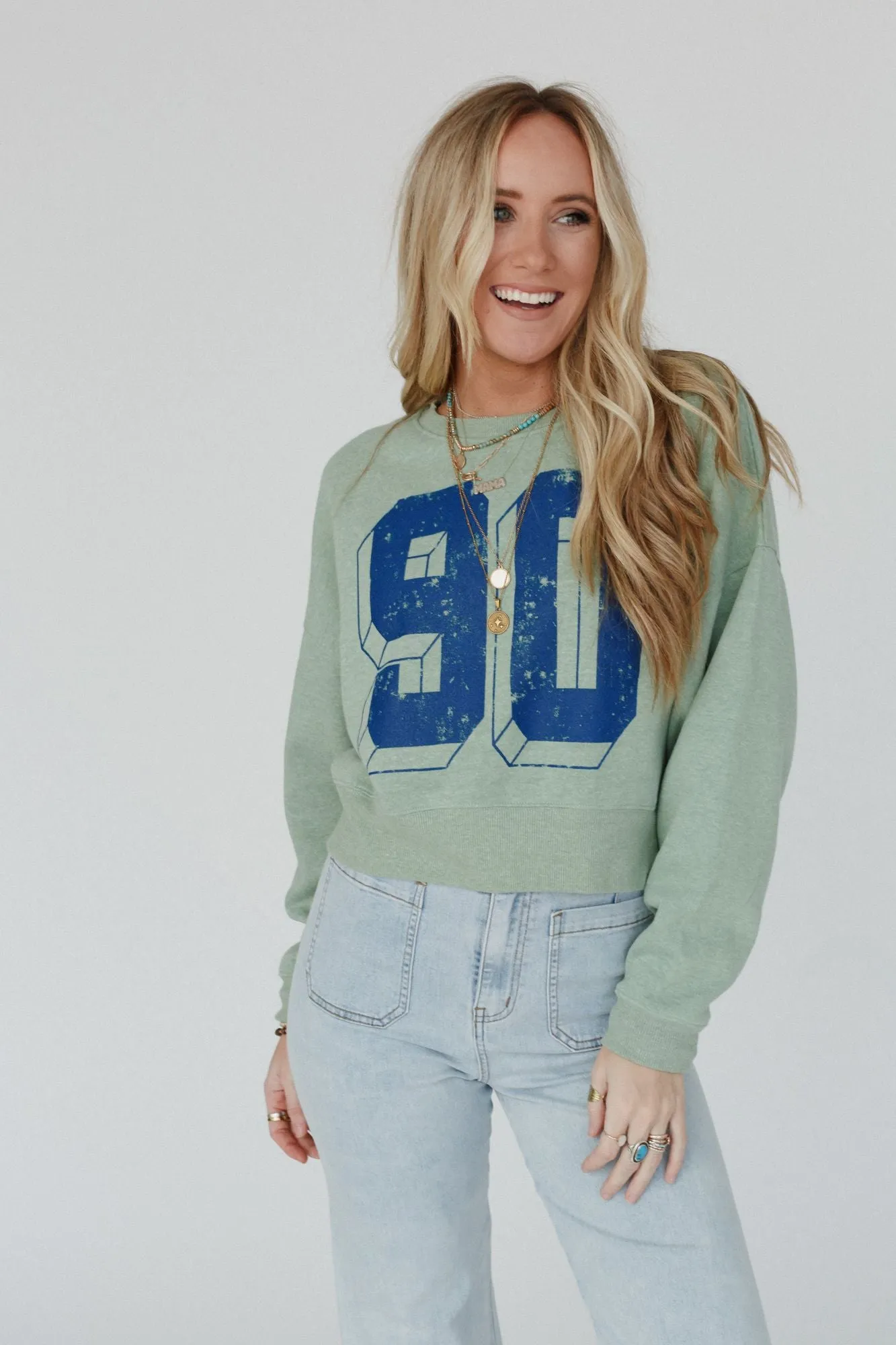 Retro Block Sweatshirt Top - Green