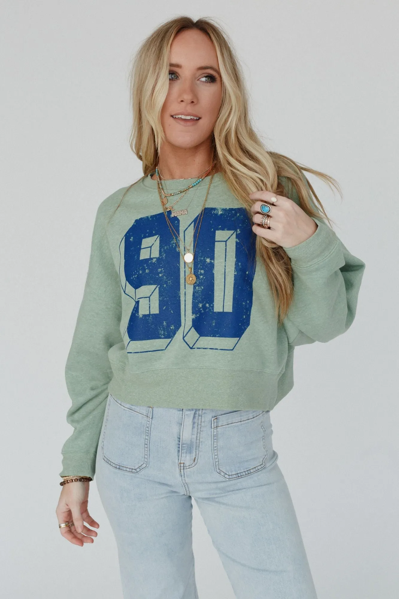 Retro Block Sweatshirt Top - Green