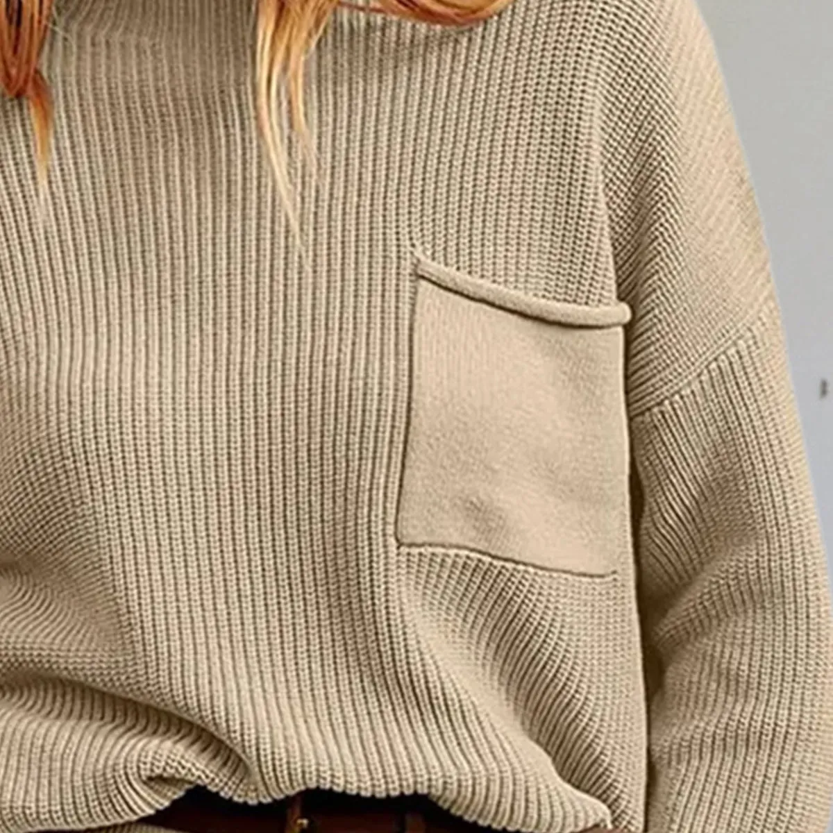 Rib-Knit Dropped Shoulder Sweater