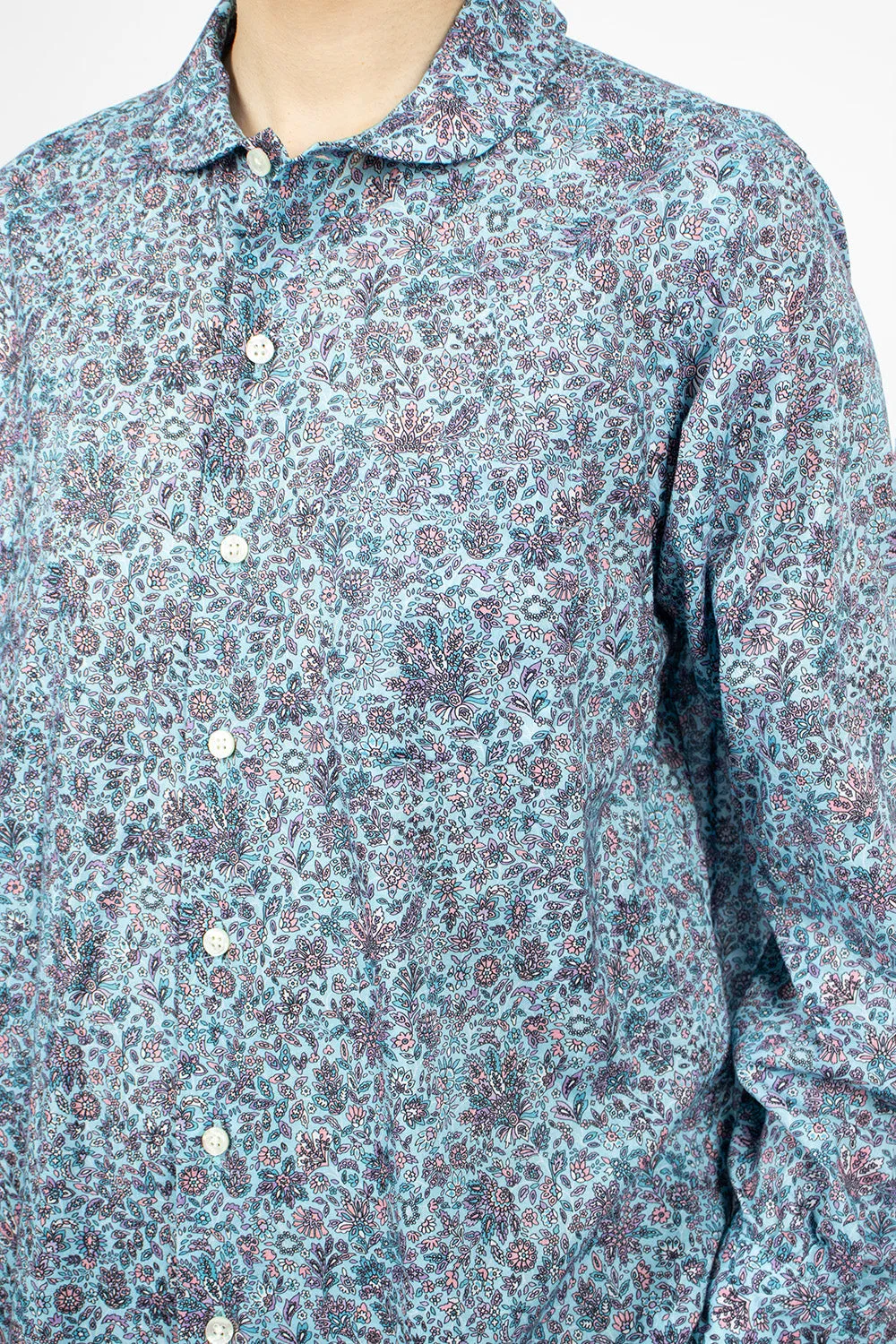 Rounded Collar Shirt Light Blue/Floral