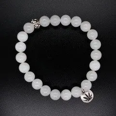 Snow Quartz Beaded Bracelet Sterling Silver Charm