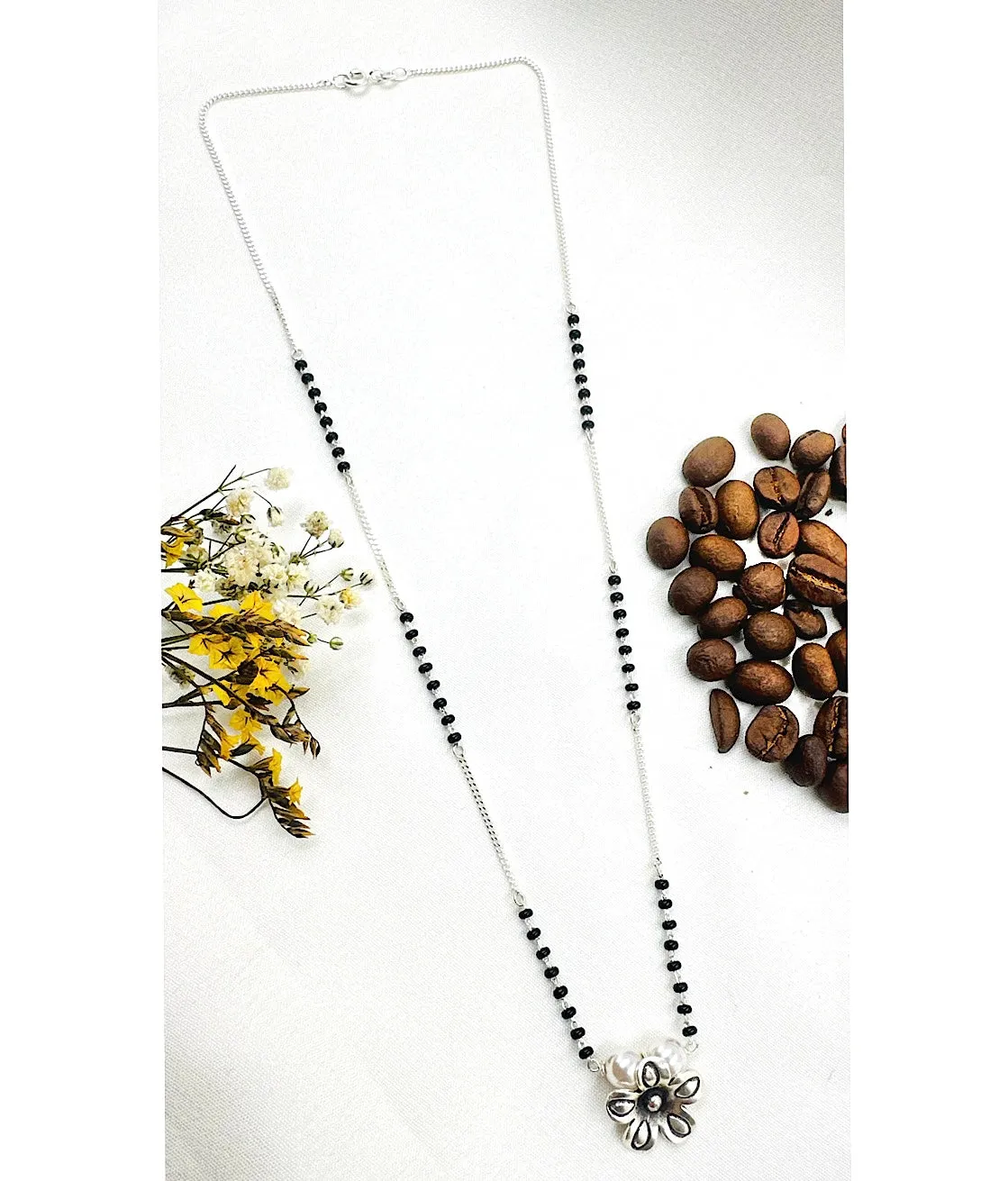 The Floral Silver Beads Necklace/ Mangalsutra