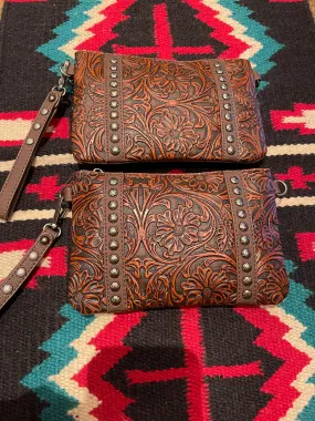 The Tooled Leather Tumbleweed WRISTLET /Crossbody purse