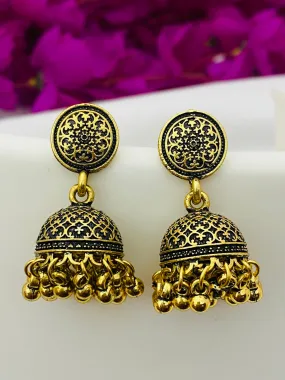 Traditional Antique Gold  Floral Shape Jhumkas