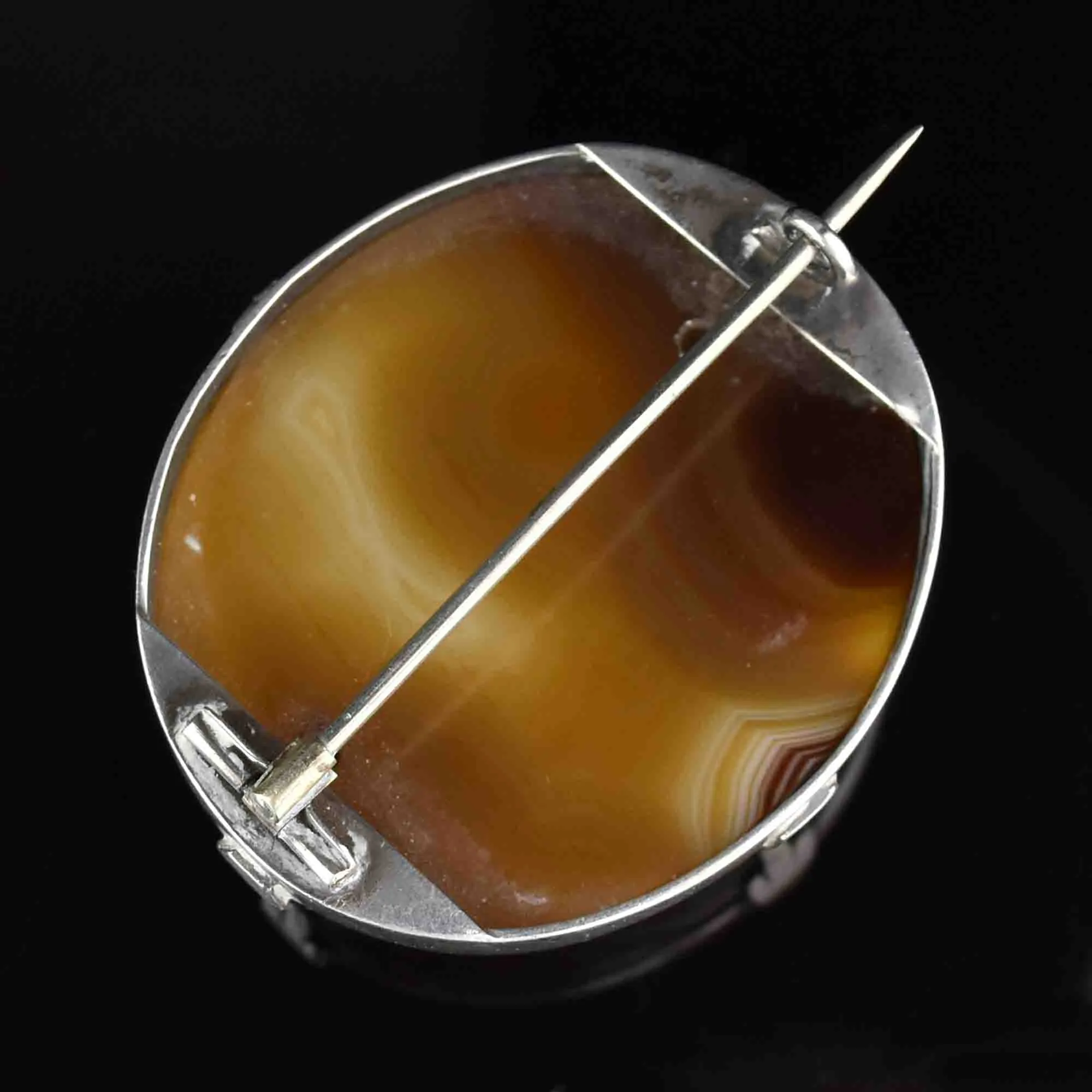 Victorian Silver Scottish Banded Agate Brooch Pendant