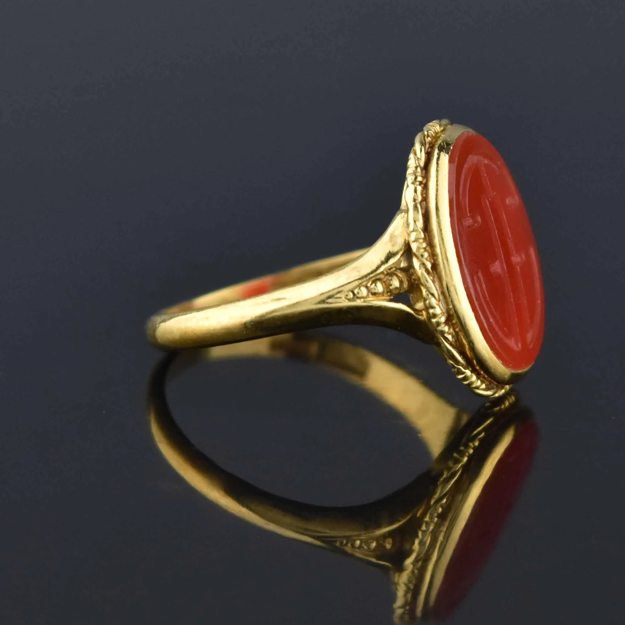 Vintage 18K Gold Carnelian Intaglio Wax Seal Ring