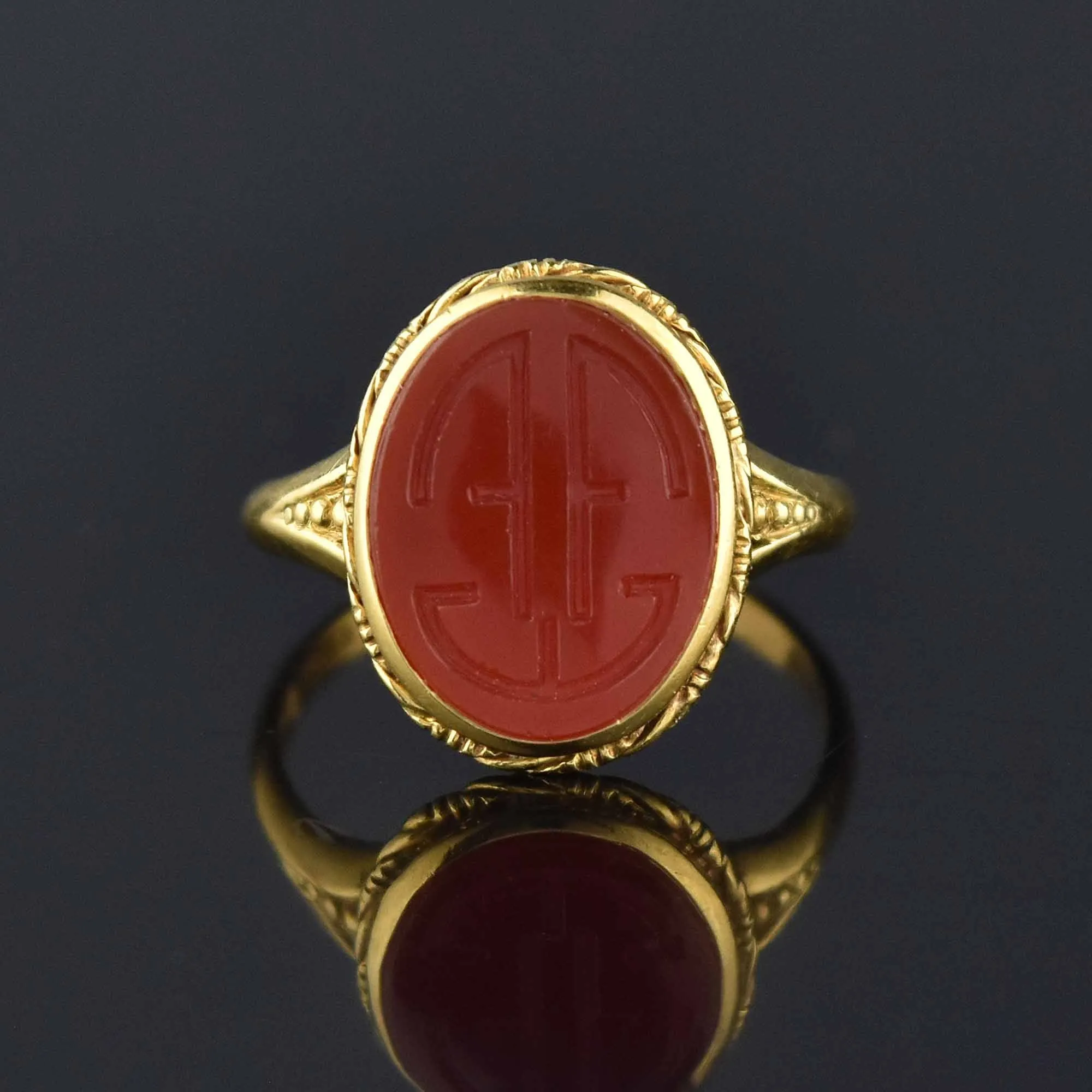 Vintage 18K Gold Carnelian Intaglio Wax Seal Ring