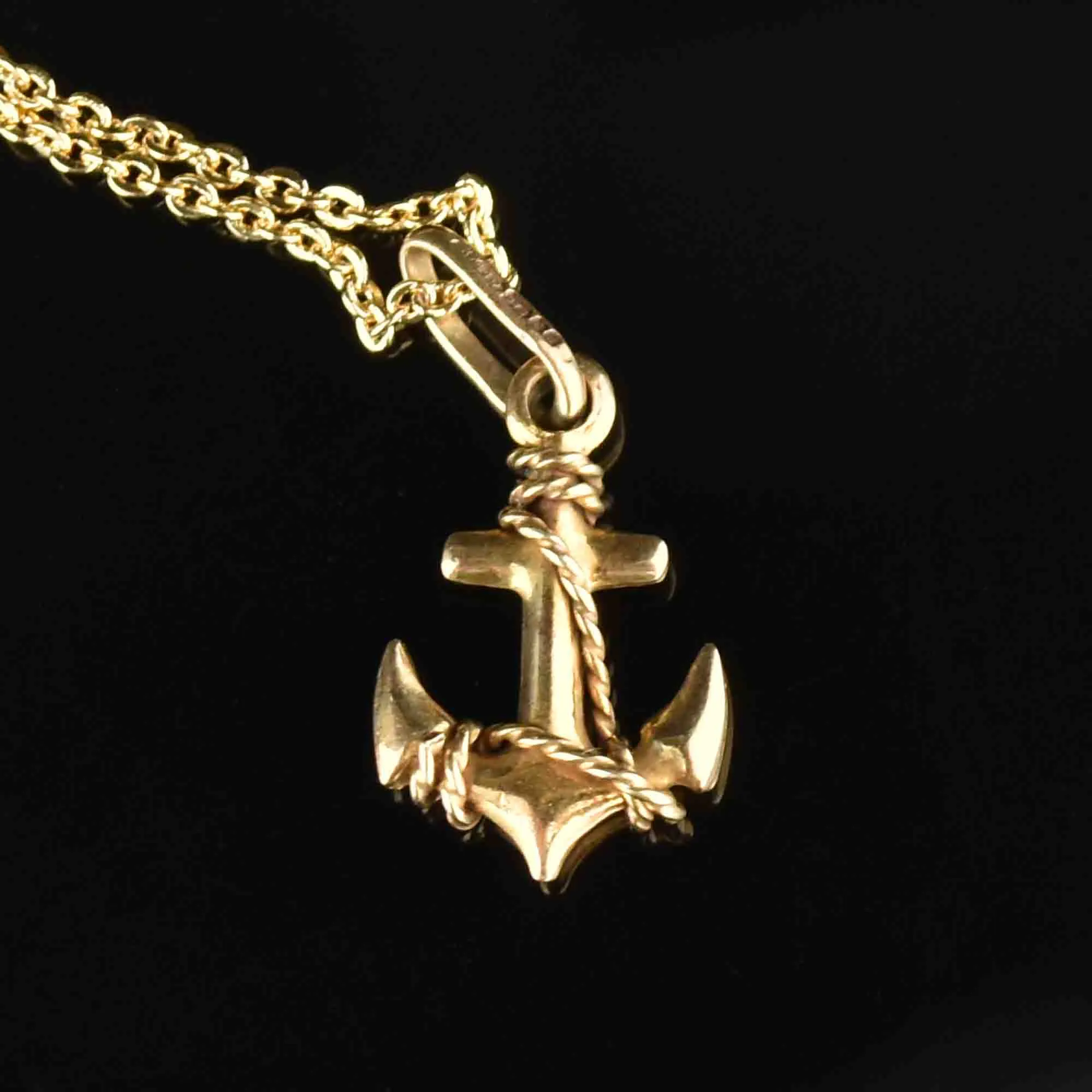 Vintage Anchor Rope Gold Pendant Necklace