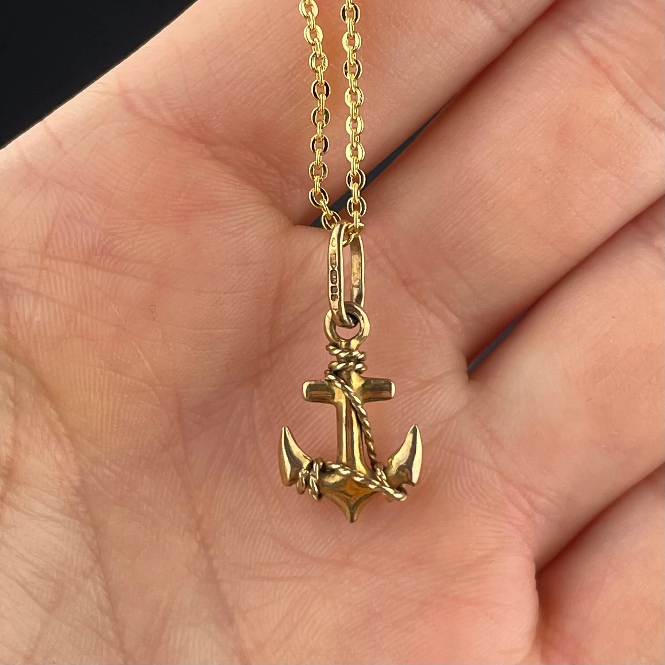 Vintage Anchor Rope Gold Pendant Necklace