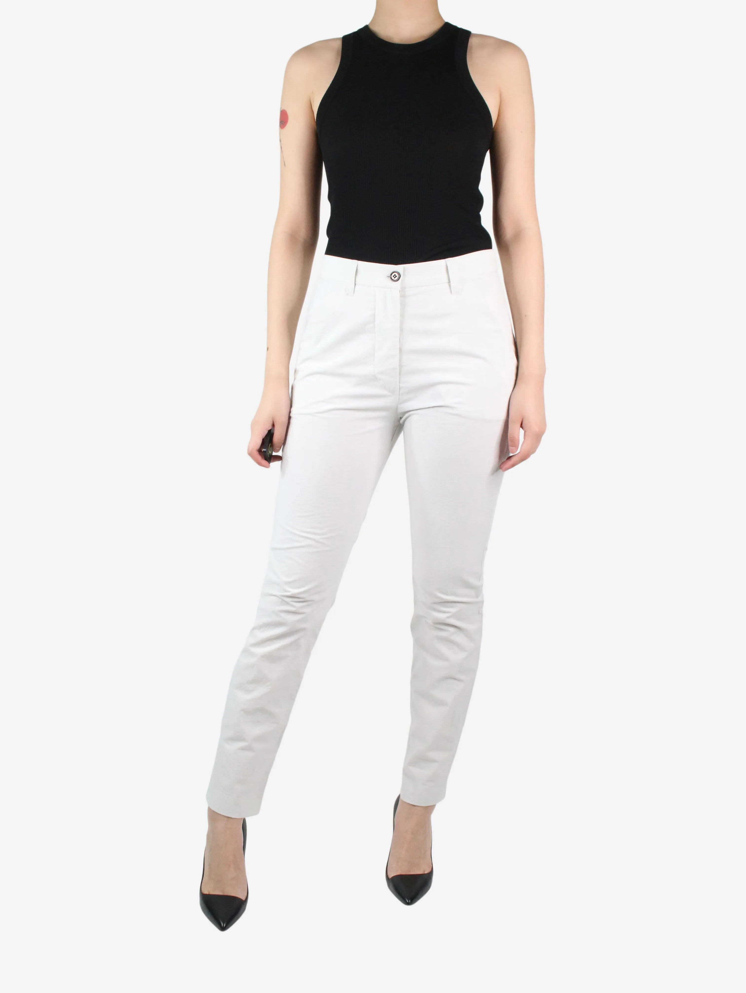 White high-rise cotton trousers - size UK 8