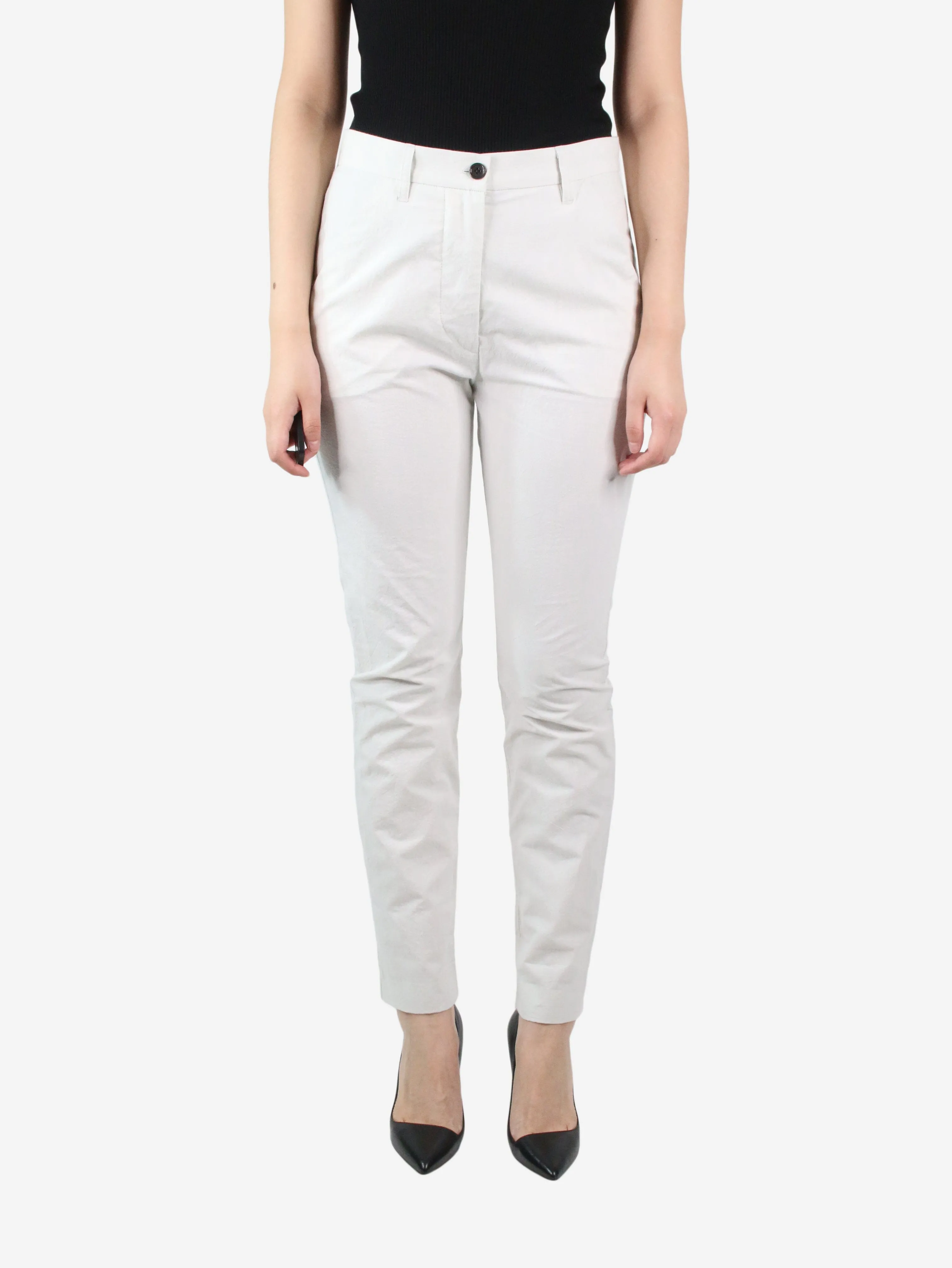 White high-rise cotton trousers - size UK 8