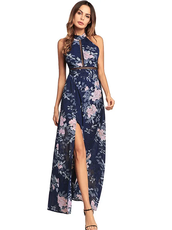 Women's Halter Floral Split long Dress